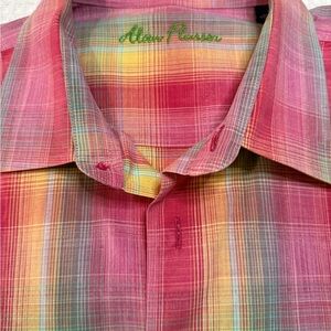 Alan Flusser Pink Yellow Multi-Color Plaid Button-Down Shirt